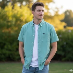 RVCA Men's Light Green Button Down Short Sleeve Casual Shirt Size L